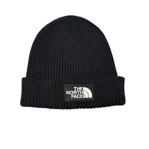 The North Face TNF Box Logo Cuffed Beanie Hat Black Knitted Casual Whimsygoth OS